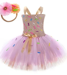 Baby Girls Candy Donuts Tutu Dress For Kids Donut Birthday Party Costumes Toddler Girl Photoshoot Tulle Outfit New Ye