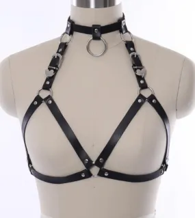 Bdsm Pu Imbracatura in pelle Reggiseno Bondage Restrizioni Reggiseno Gabbia Plus Size Cintura a catena Punk Goth Biancheria inti