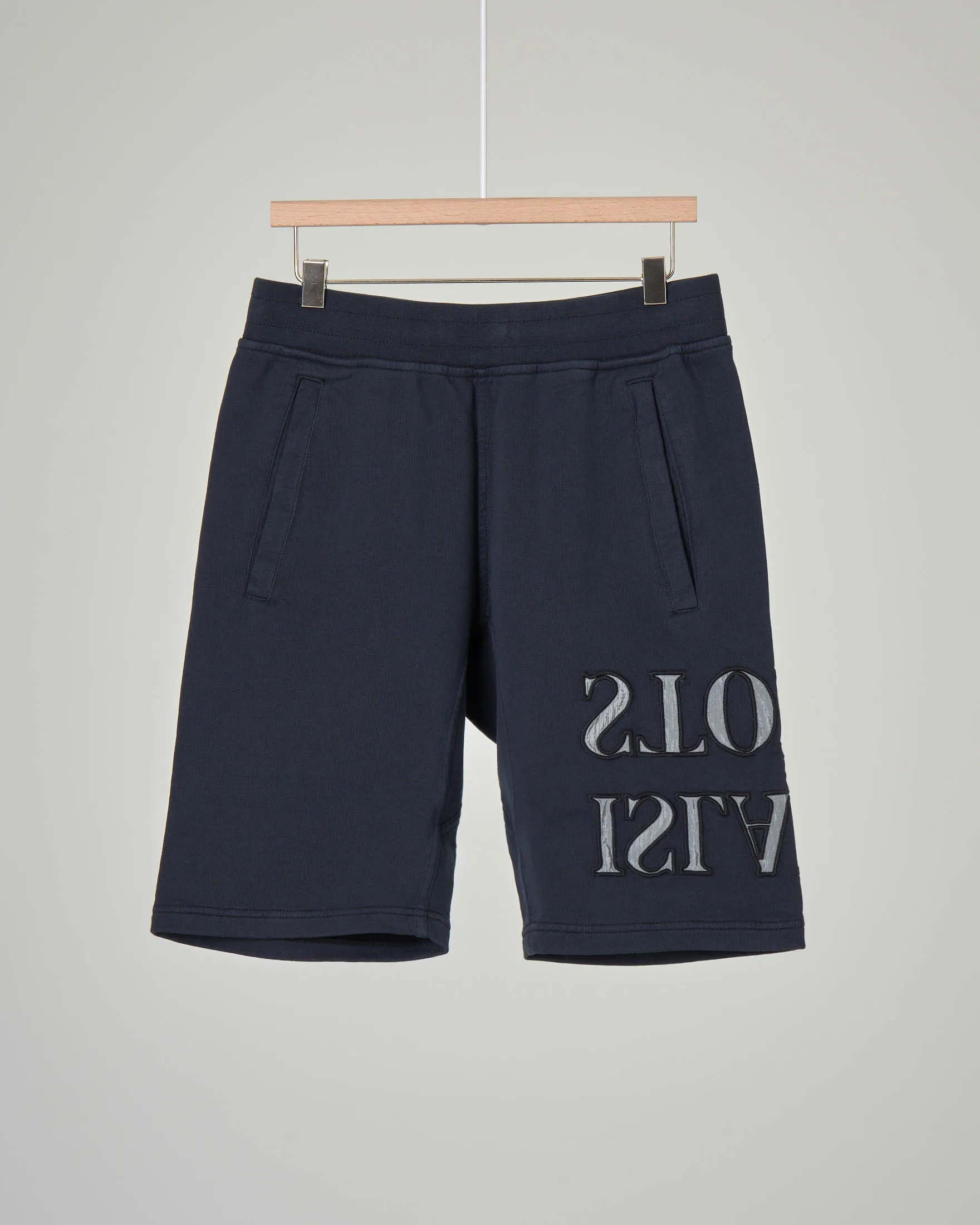 Bermuda blu in felpa con logo specchiato ricamato 10-12 anni