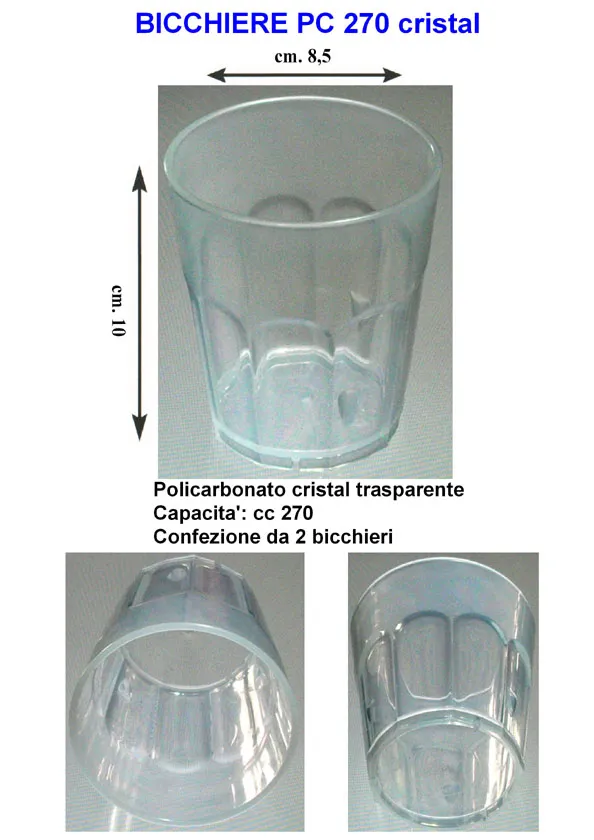 Bicchiere PPE 250 policarbonato trasparente cf. 2 pezzi