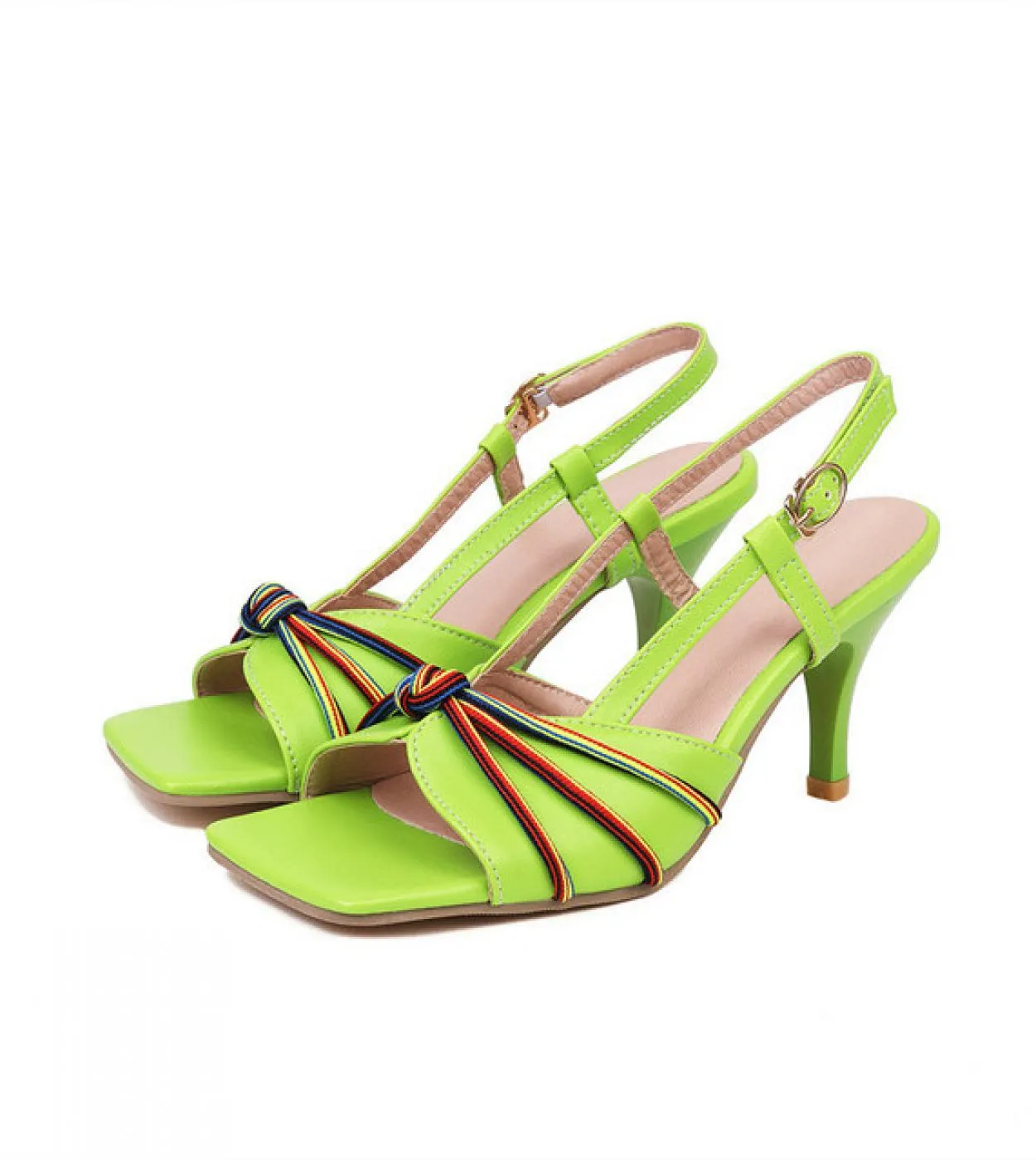 Fashion Gladiator Back Strap Women Sandals Summer 2022 Green Orange Black High Thin Heels Peep Open Toe Shoes Plus Size