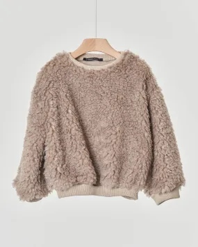 Felpa beige girocollo con ecopelliccia 2-4 anni
