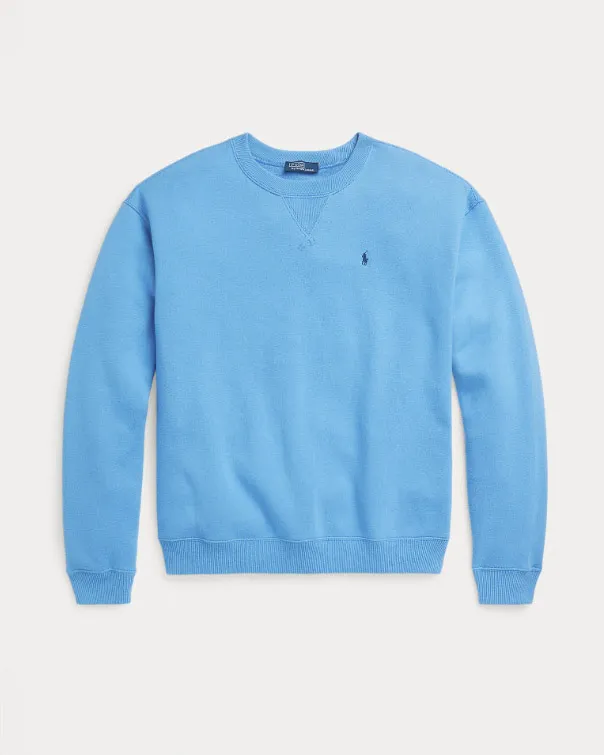 Felpa celeste in misto cotone con logo blu ricamato sul petto