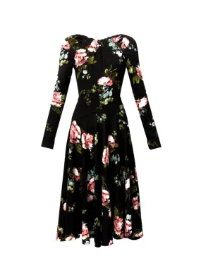 Flower patterned long-sleeved dress