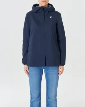 Giubbino Marguerite midi blu con cappuccio e colletto alto