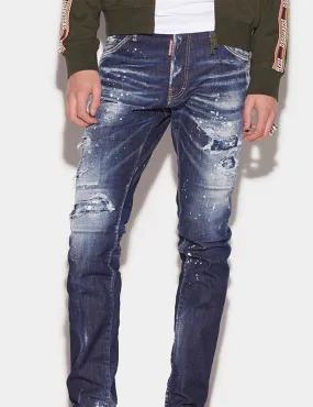 Jeans Dark Ripped Bleach Wash Cool Guy