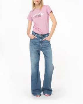 Jeans wide leg in cotone stretch blu lavaggio medio a vita bassa