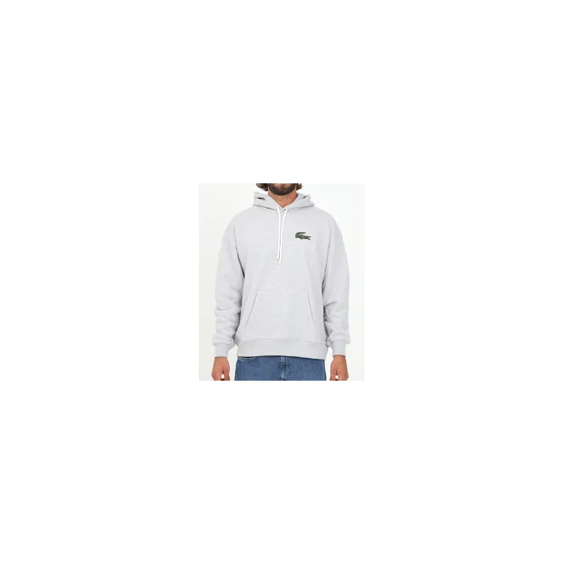 Lacoste Felpa Capp. Grigio Melange Patch Grande Gris Chinè Uomo