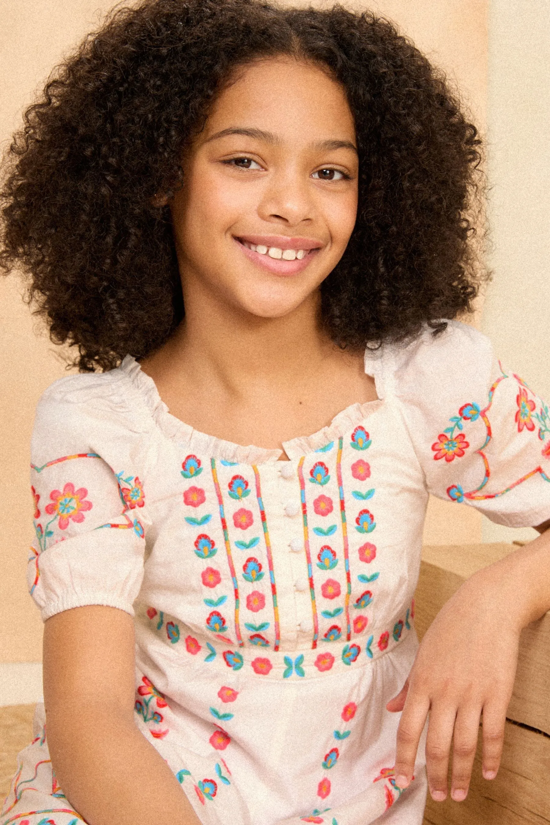 Love & Roses Embroidery Smock Dress (From 2-16yrs)    