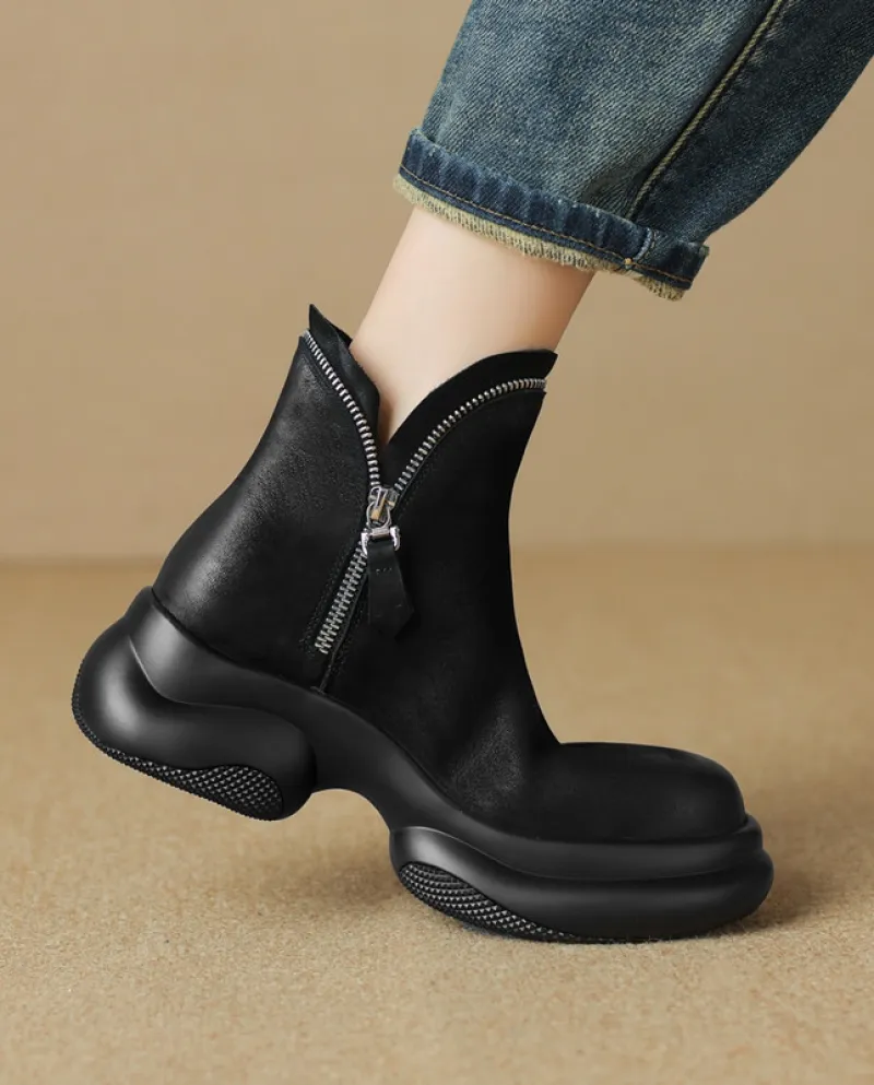 New Winter Thick-soled Round-toe Polished British-style Martin Boots For Women With Thick Heels, Platform Soles, Retro B