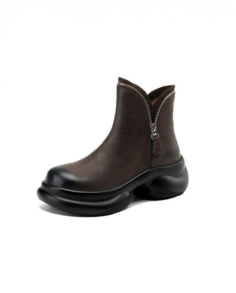 New Winter Thick-soled Round-toe Polished British-style Martin Boots For Women With Thick Heels, Platform Soles, Retro B