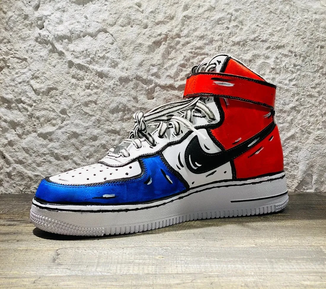 Nike Air Force 1 07 Mid Cartoon Bianco Rosso Blu Pepsi