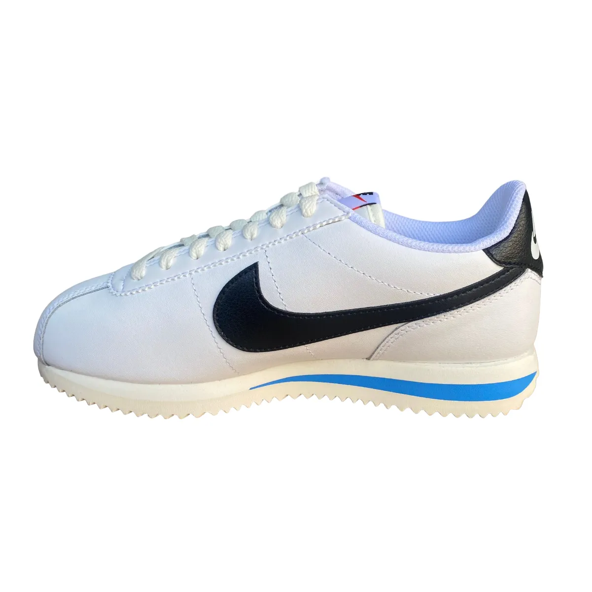 Nike scarpa sneakers da donna Cortez DN1791-100 bianco nero azzurro