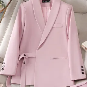 Nuovo arrivo abbigliamento da lavoro blazer da donna donna rosa nero femminile manica lunga giacca formale solida con cintura