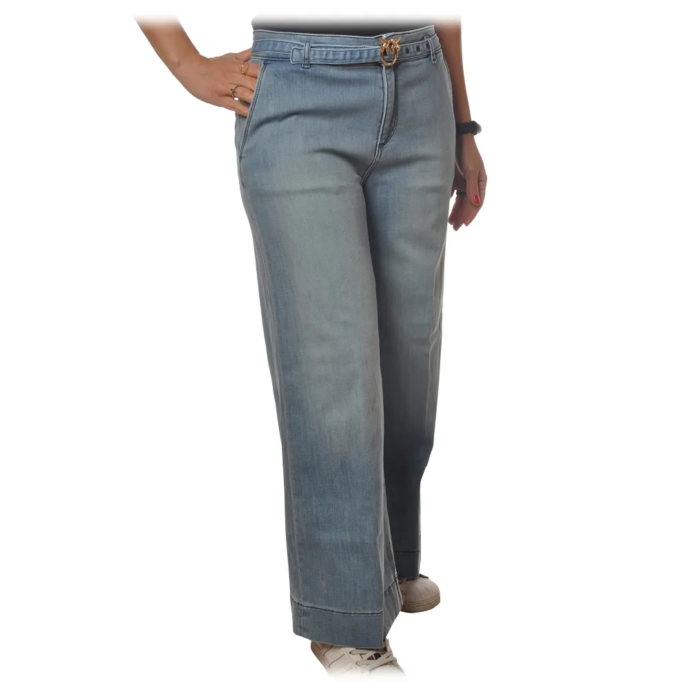 Pinko - Jeans Peggy4 con Cintura Denim Logo - Blu Chiaro - Pantalone - Made in Italy - Luxury Exclusive Collection